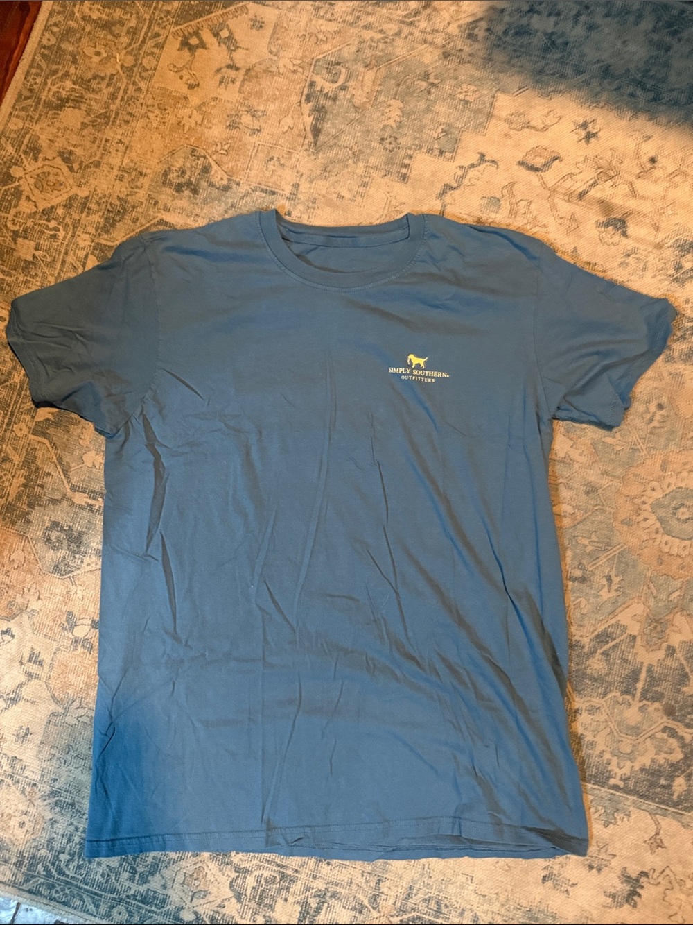 Simply Southern Men's Slate Blue Short Sleeve Tee with Yellow Logo